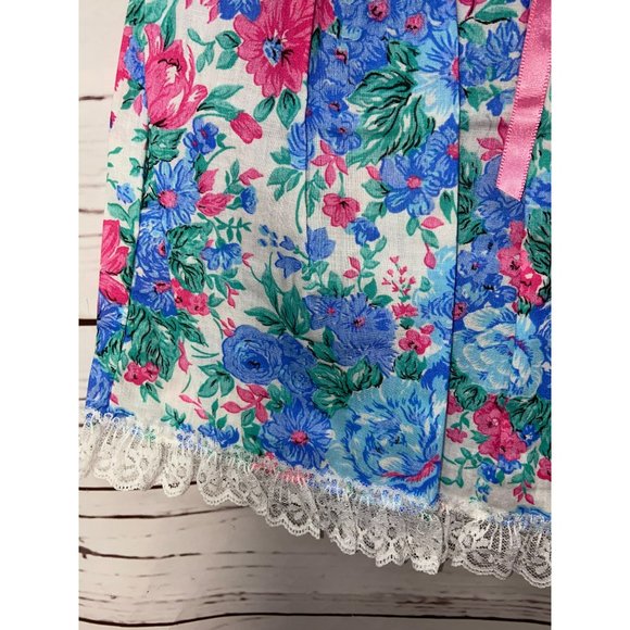Vintage Forever Floral Blue Pink Lace Trim Size 18 Months Girl's Sleeveless Dres - Picture 4 of 9